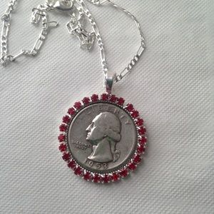 1953  Silver Quarter Dollar Coin, 16in 925 Chain